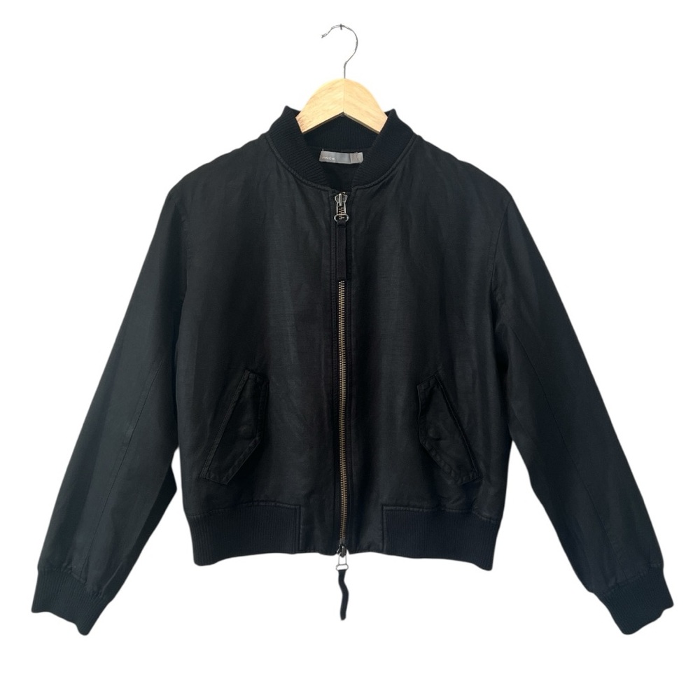 Vince Black Linen Blend Bomber zip front Jacket size small